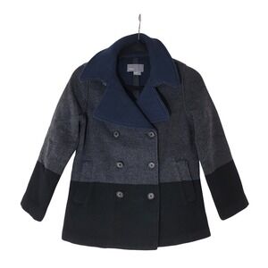 Vince‎ Kids Wool Blend Colorblock Double Breasted Peacoat Navy Grey Black Size M